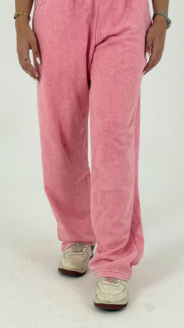 UNISEX PINK WASHED WIDE LEG PANTS