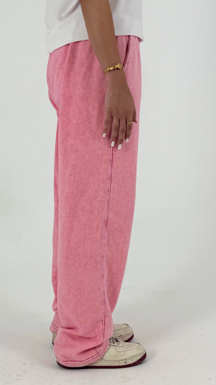 UNISEX PINK WASHED WIDE LEG PANTS