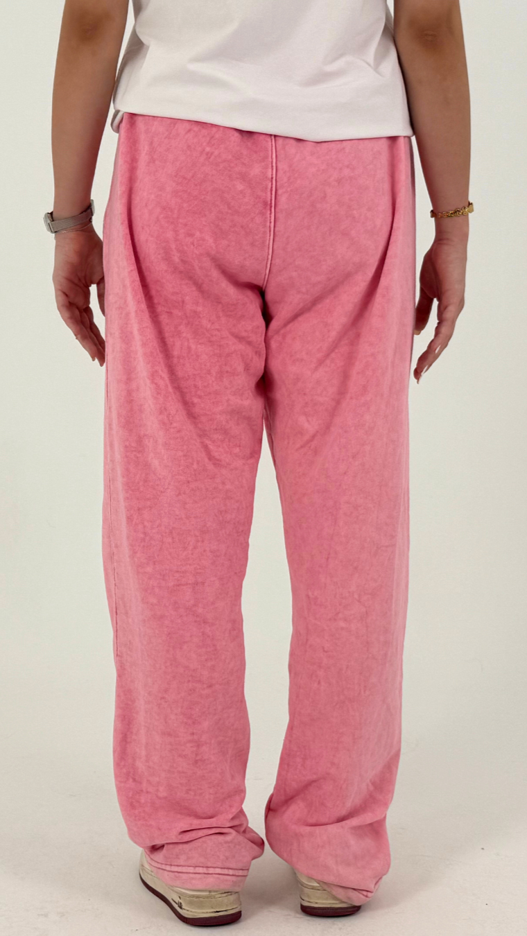 UNISEX PINK WASHED WIDE LEG PANTS