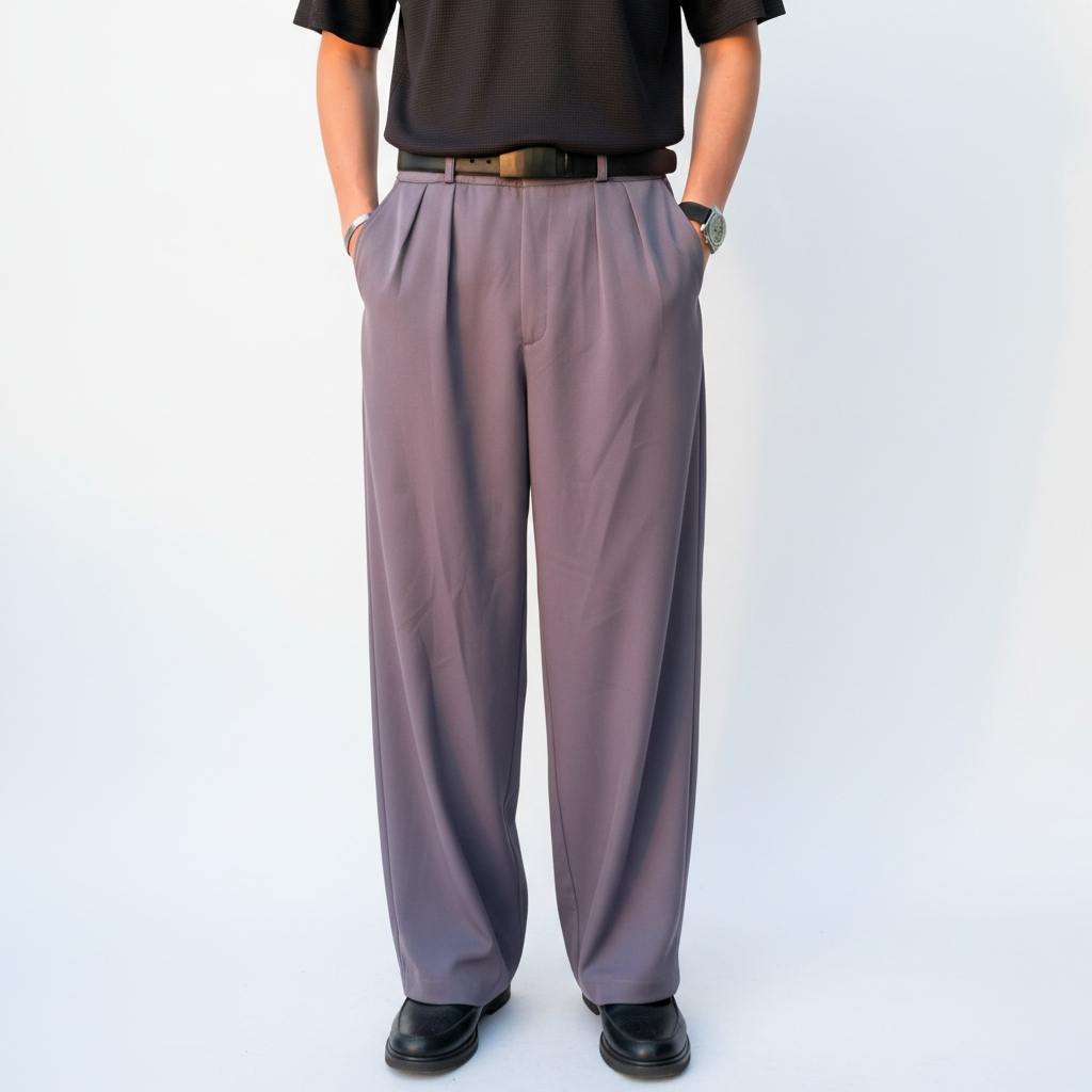 GREY PLEATED WIDE LEG PANTS