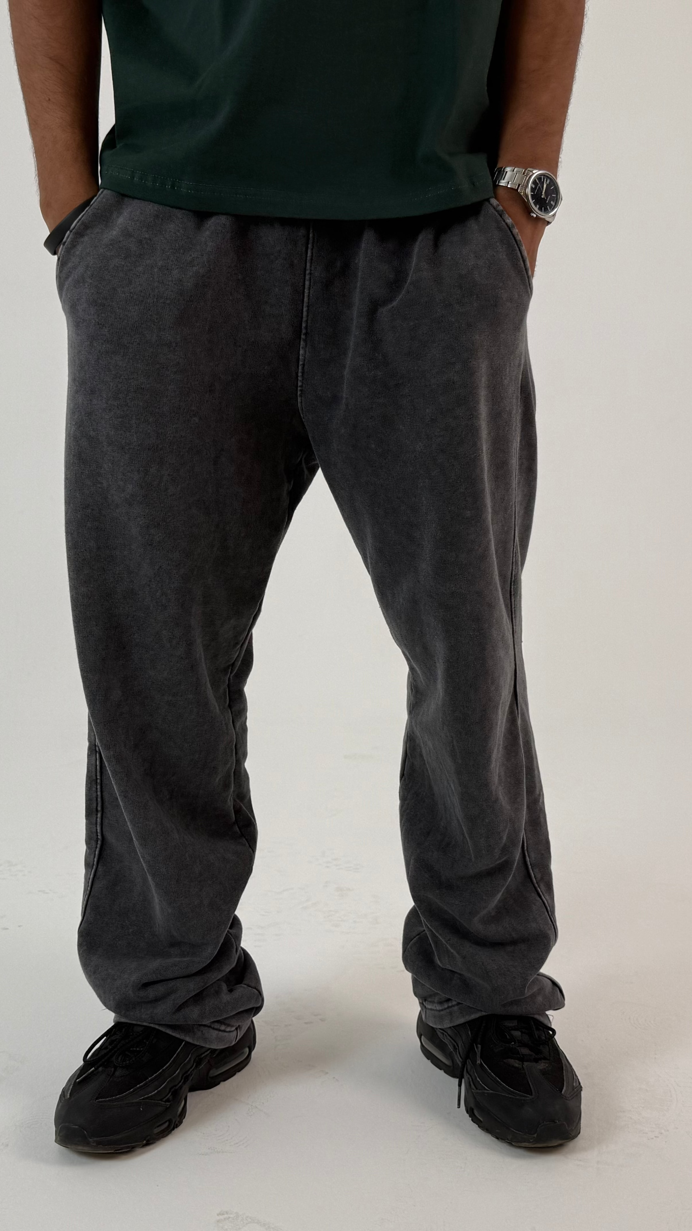 UNISEX GREY WASHED WIDE LEG PANTS