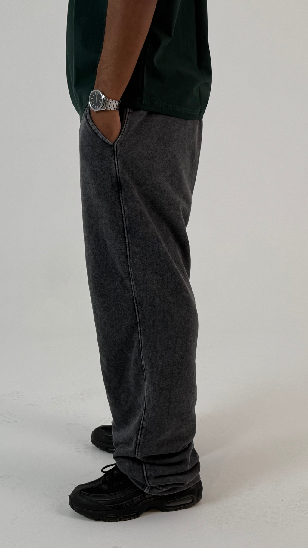 UNISEX GREY WASHED WIDE LEG PANTS