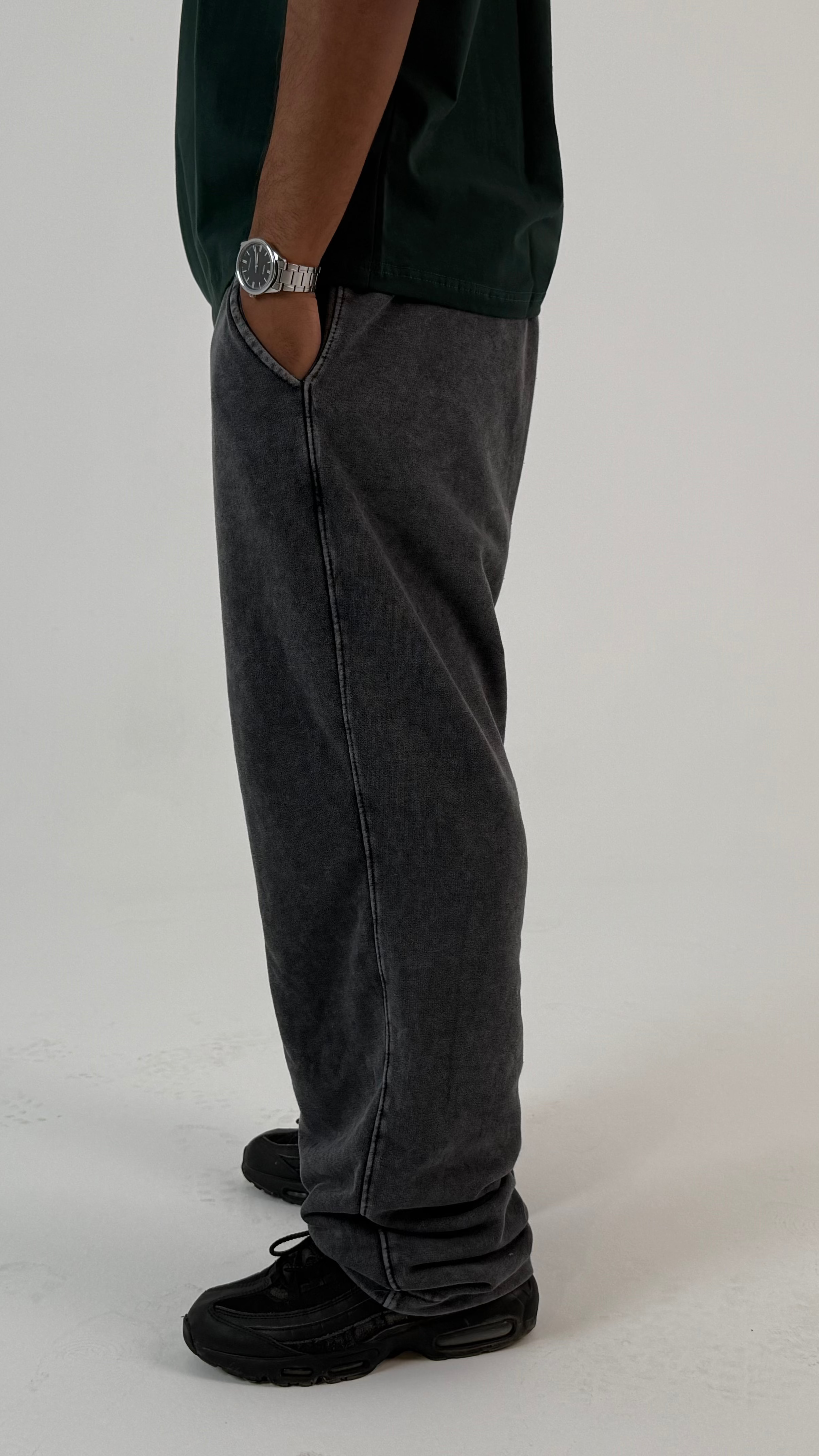 UNISEX GREY WASHED WIDE LEG PANTS