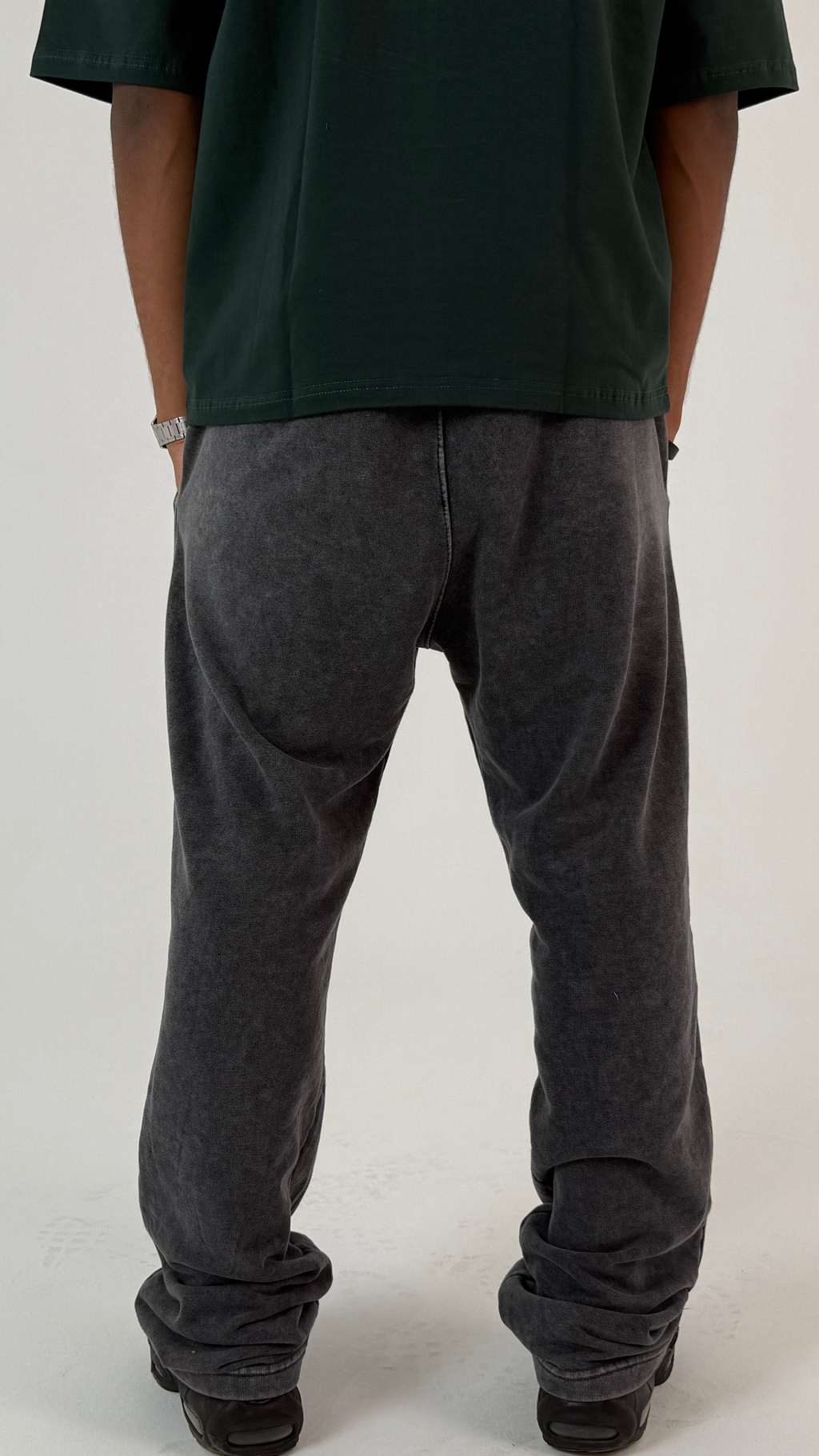 UNISEX GREY WASHED WIDE LEG PANTS
