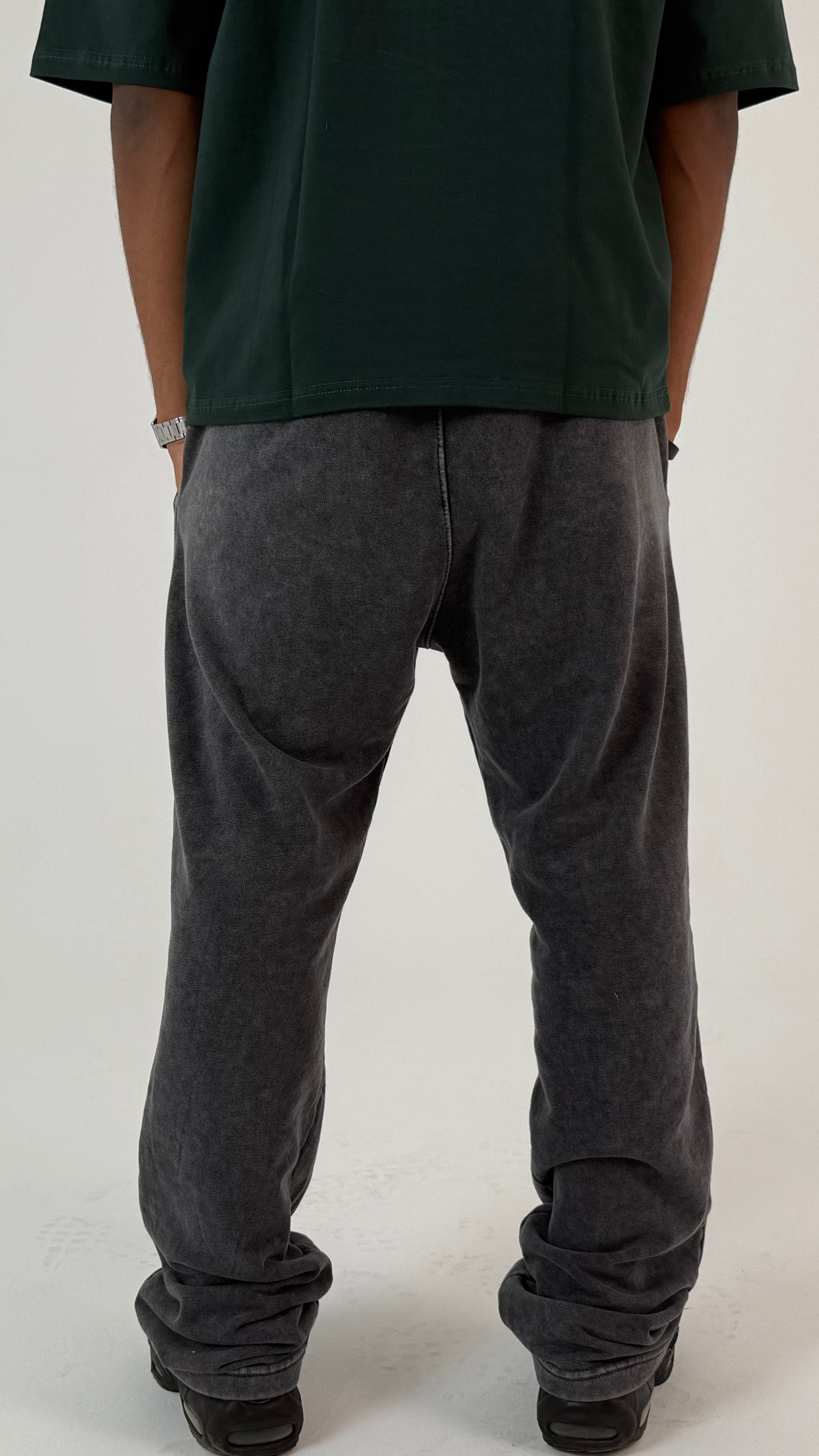 UNISEX GREY WASHED WIDE LEG PANTS